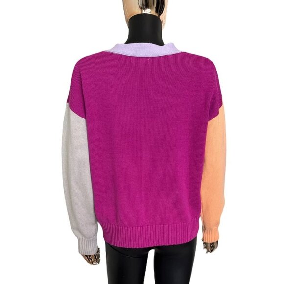 Easel Color Block Cardigan Lilac Peach Magenta Button Front Sweater NWT Small - Picture 3 of 12